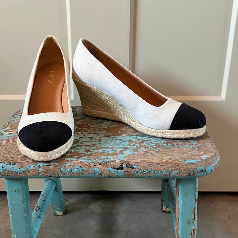 J. Crew Women's Black and White Wedge Espadrilles; 3” heel